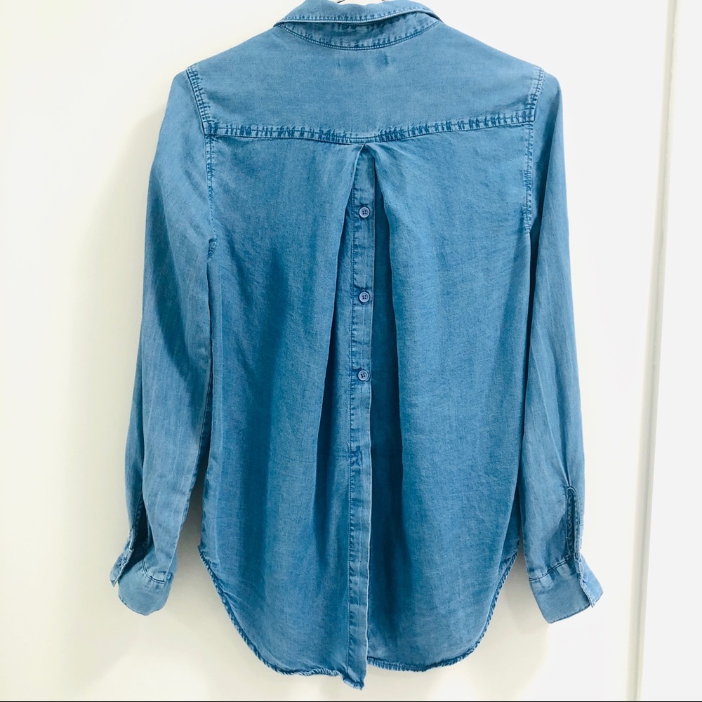 Denim-like Button Down with Back Button Detailing